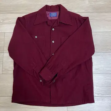 PENDLETON 70년대 오픈 카라 울 셔츠 M 단색 보르도