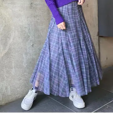 트라노이 튤 롱 스커트 맥시 tranoi 퍼플 그레이