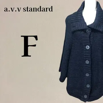 a.V.V standard 버튼 달린 넉넉한 니트 판초 F 네이비