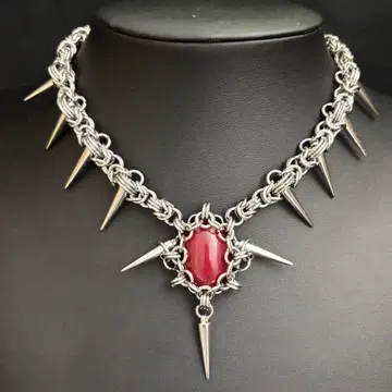 chainmail red stone necklace punk' y2k