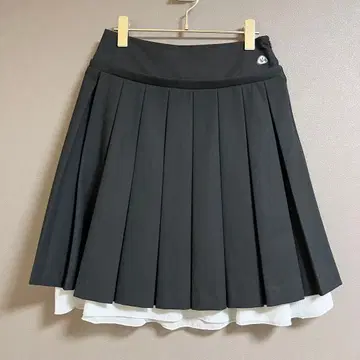 COYSEIO 더블 웨이스트 플리츠 스커트 블랙