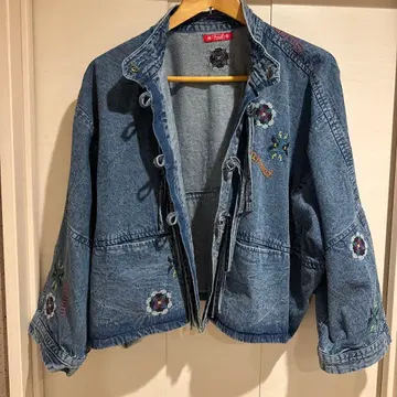 자수 데님 자켓
