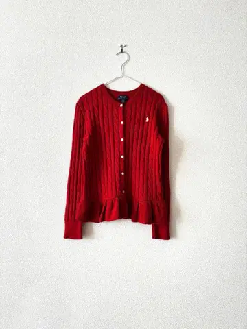 랄프 로렌 페플럼 가디건 케이블 짜임 꽃무늬 빨간색 150