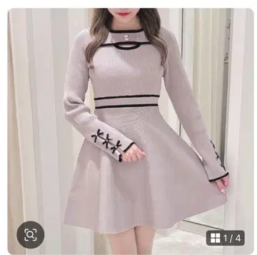 evelyn 원피스 바이컬러 니트 플레어 OP 핑크