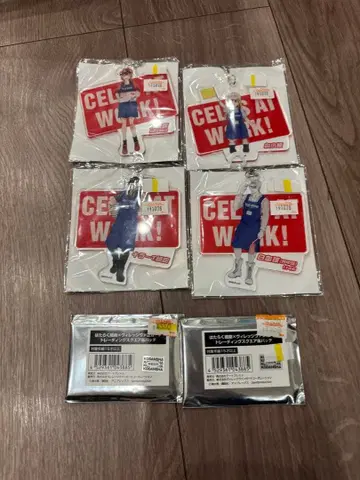 세포의 작용 아크릴 키링 4개 세트 캔 배지 2개 포함