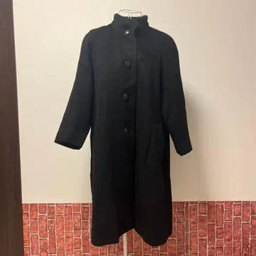 REGENCE 알파카 울 롱 코트 블랙 하이넥 버튼 포함