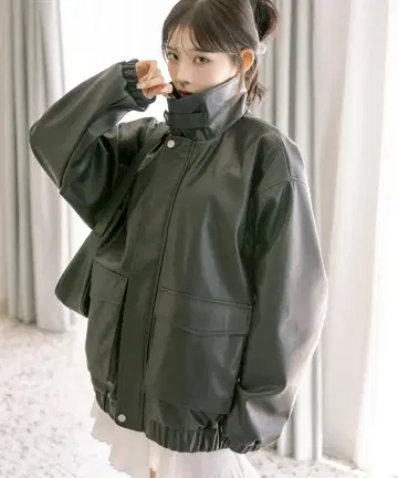 BIG 포켓 에코 가죽 블루종 블랙 OLIVEdesOLIVE