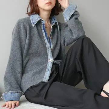 [ 새상품 ] 데님풍 가디건 & 와이드 팬츠 세트