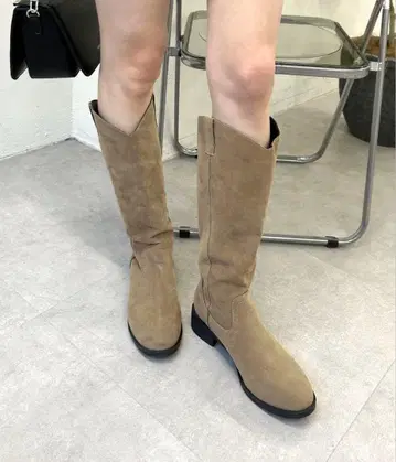 mystic 페이크 스웨이드 롱 부츠 베이지