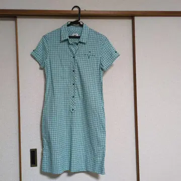 [ 가격 인하 ] Lacoste 그린 계열 체크 반팔 원피스