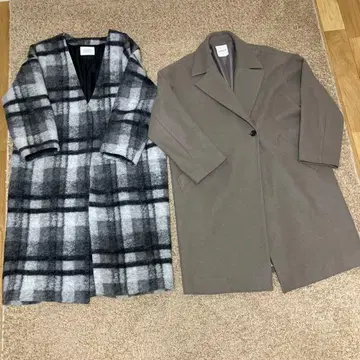 로리즈팜 체크 롱 코트와 렙심 모카 브라운 롱 코트