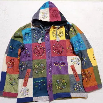 레어 플리스 안감 패치워크 후드티 자켓 네팔제 오버 사이즈