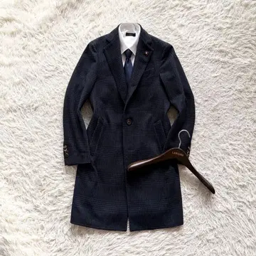 [ 새상품급 ] LARDINI 네이비 울 체스터 코트 부토니에르 44