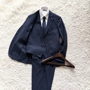 [새상품급] LARDINI 신규 로고 3피스 네이비 울 수트 사이즈 48
