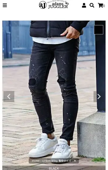 블랙 스키니 데님 데미지 가공