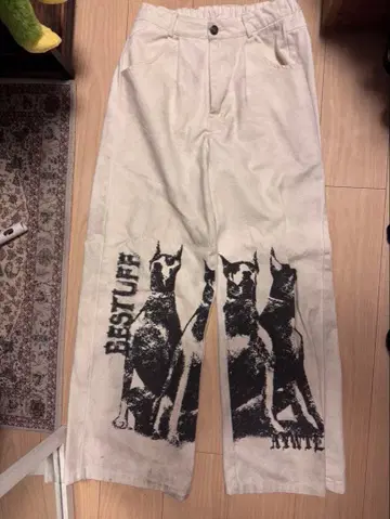 개 프린트 와이드 팬츠 & 자켓 세트