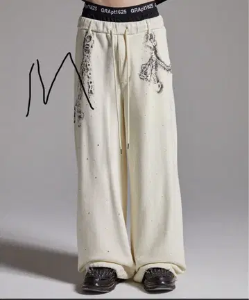 GRANCY 큐빅 디자인 레이어드 스웨트 팬츠 화이트