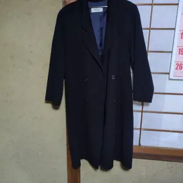 마유 블랙 더블 브레스트 롱 코트