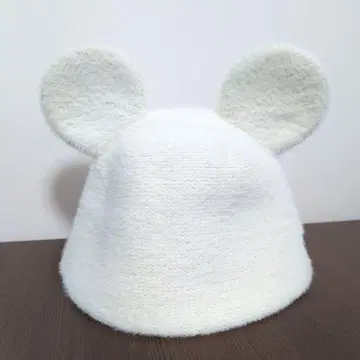 미키 귀 포함 니트 햇 화이트