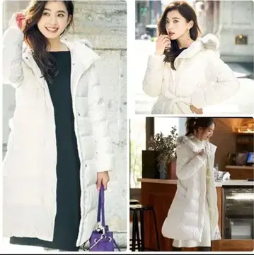 유니클로 다운 자켓 롱 후드 부착 화이트