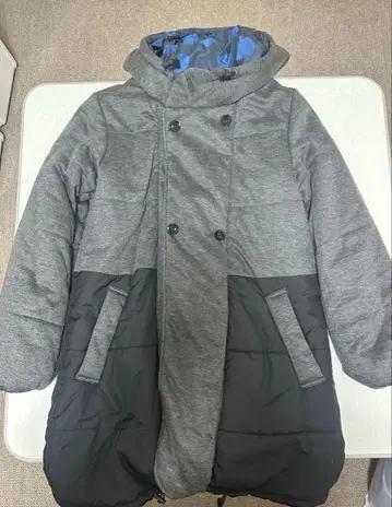 퀼팅 자켓 그레이 블랙 후드 부착 리버서블