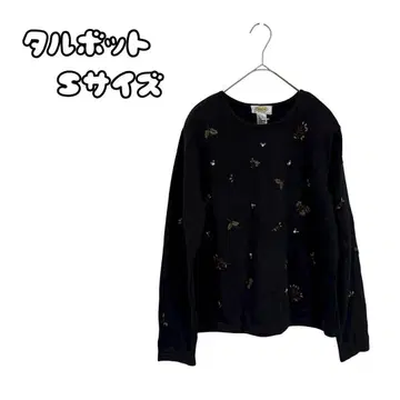 탈봇 비즈 자수 코튼 니트탑 블랙 ( S )