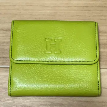 거의 새상품 HIROFU 히로후 센프레 천연 가죽 접이식 지갑 피스타치오