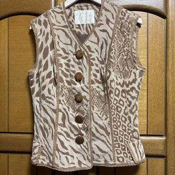 이타리야 레오파드 무늬 베스트 레오파드 얼굴 버튼 포함