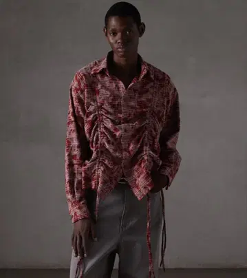 [ GRANCY ] 셔링 디자인 블리치 체크 셔츠