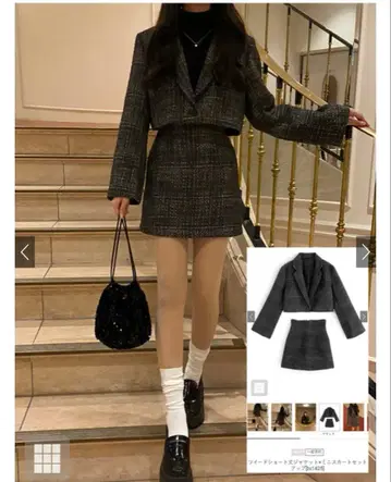 트위드 숏 기장 자켓 x 미니 스커트 셋업[tu1425]