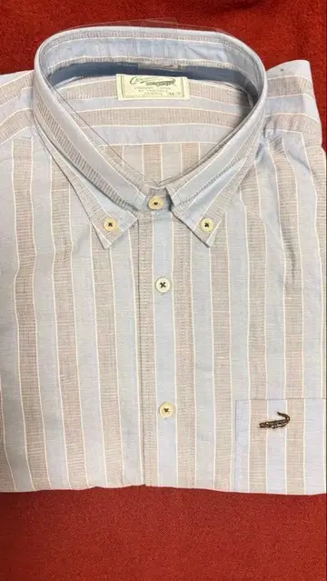 Lacoste 반팔 셔츠 파랑/화이트 스트라이프 L