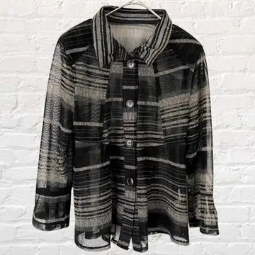 모드카요 시어 셔츠 보더 블라우스 파워 숄더 냉방병 예방 겉옷