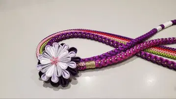 후리소데용 허리띠 꽃 모티브 보라색 핑크