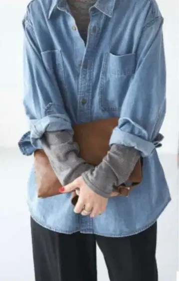 Spick and Span 라이트 온스 데님 셔츠 색스 블루