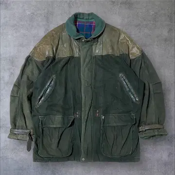 [ NEWMAN ] US 수입 헌팅 자켓 체크 면 라이너 짙은 녹색 가죽