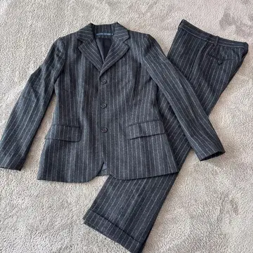 랄프 로렌 울 x 캐시미어 혼방 셋업 수트 블랙 x 화이트 스트라이프