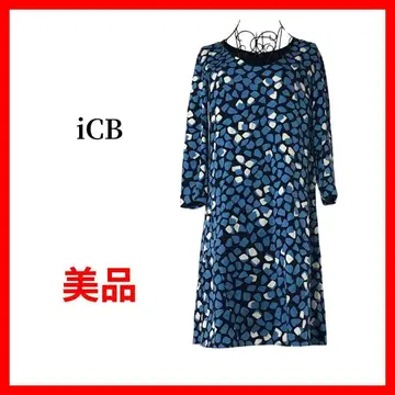 ICB 아이씨비 원피스 캐주얼 패턴 블루 일본제 B998