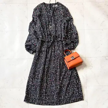 미사용급 히로코코시노 워셔블 올 패턴 롱 원피스 일본제 허리 리본 L