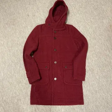버건디 후드 부착 더플 코트