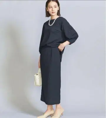 양류 타이트 롱 스커트 네이비