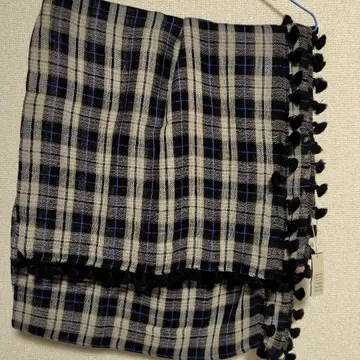 택 포함 미사용 CITRUS 체크 무늬 스톨 울 100%