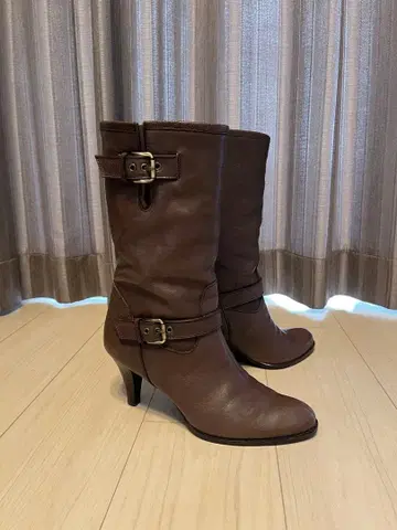 elegance 히미코 미디엄 기장 부츠 브라운 소가죽 천연 가죽