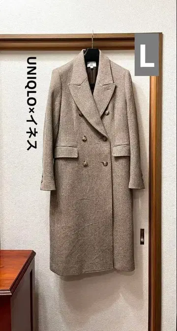 새상품급 유니클로 x 이네스 콜라보 더블 롱 코트 헤링본 L 사이즈
