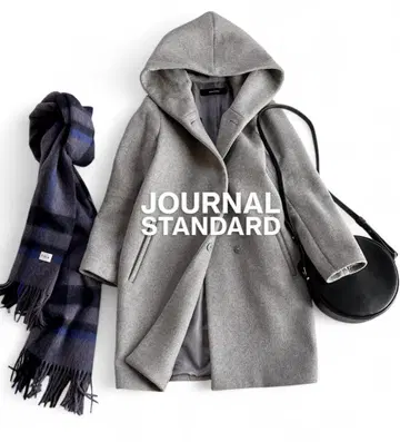 저널 스탠다드 울 혼방 소두 효과 후디 히요쿠 롱 코트 라이트 그레이