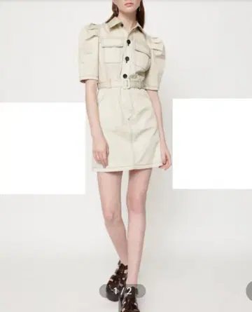 SLY 턱 슬리브 원피스 데님 디테일 아이보리