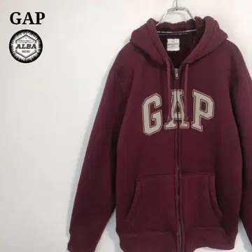 [ 새상품급 ] GAP 갭 후드티 보아 안감 집업 자수 와인 레드 L