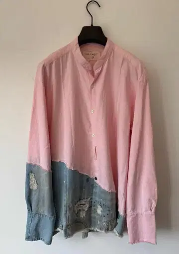 GREG LAUREN PINK sleeve denim shirt 1