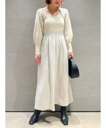 프레이 아이디 스퀘어 넥 콤비 원피스 아이보리