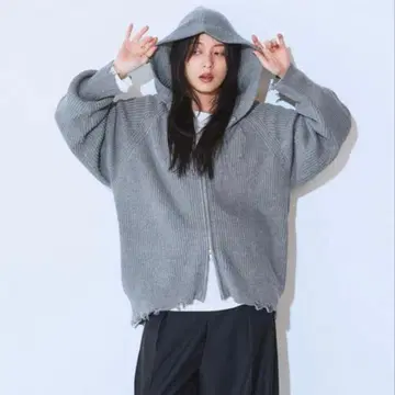 5G 아제 더블 ZIP 니트 후디 지나시스 그레이