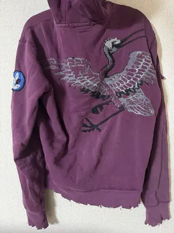 학 자수 퍼플 풀 집업 후드티